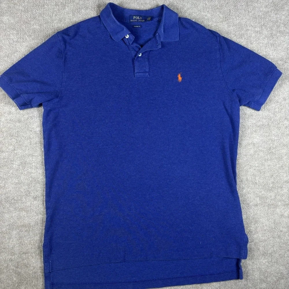 Polo Ralph Lauren Classic Fit Polo Shirt Men's Large Blue Orange Pony Cotton